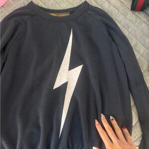 Washed charcoal Aviator Nation women’s Sweatshirt with white Lightning Bolt